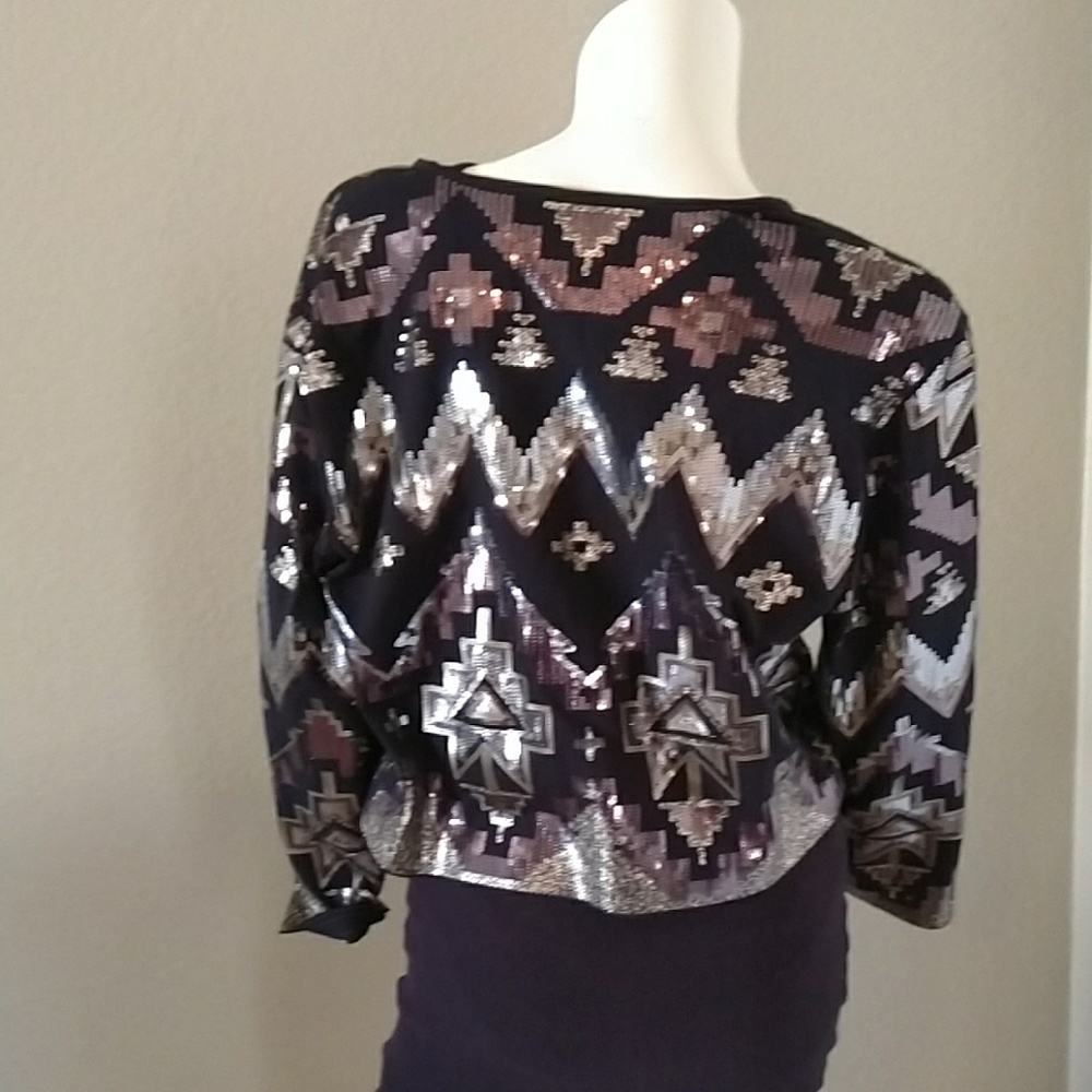 Express Black And Silver Sequin Jacket - image 6